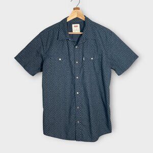 Levi's Short Sleeve Pearl Snap Shirt Mens MEDIUM Dark Blue Western Cowboy